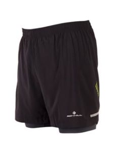 RonHill Mens Stride Twin 5" Short Black/Charcoal/Fluo Yellow